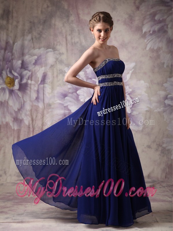Simple Floor-length Strapless Empire Chiffon Evening Dress in Blue