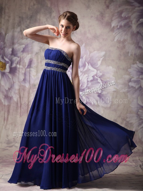 Simple Floor-length Strapless Empire Chiffon Evening Dress in Blue
