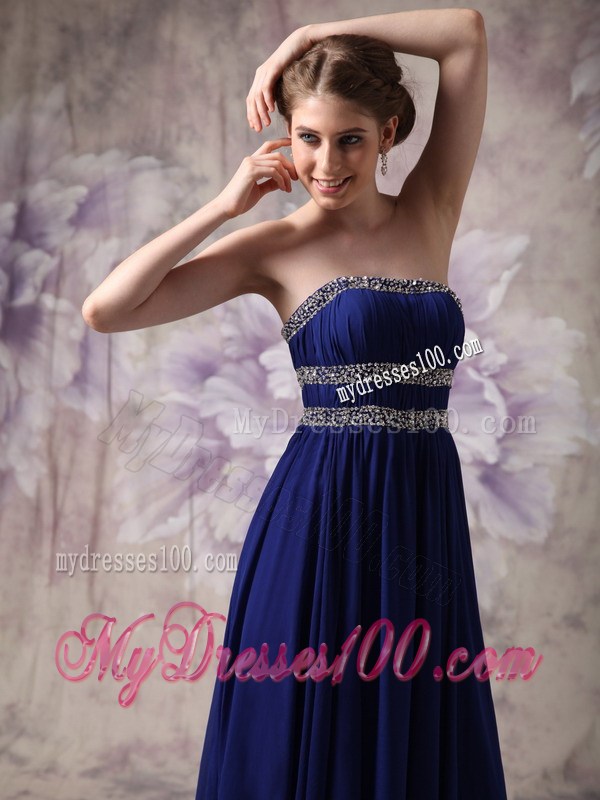 Simple Floor-length Strapless Empire Chiffon Evening Dress in Blue