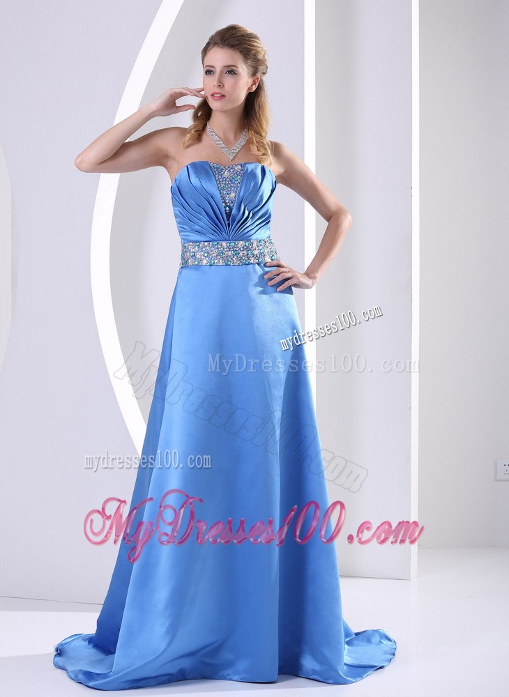 Beading and Ruche Decorate Bodice for Sky Blue Plus Size Prom Evening Dress