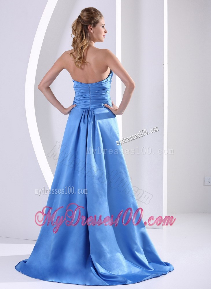 Beading and Ruche Decorate Bodice for Sky Blue Plus Size Prom Evening Dress