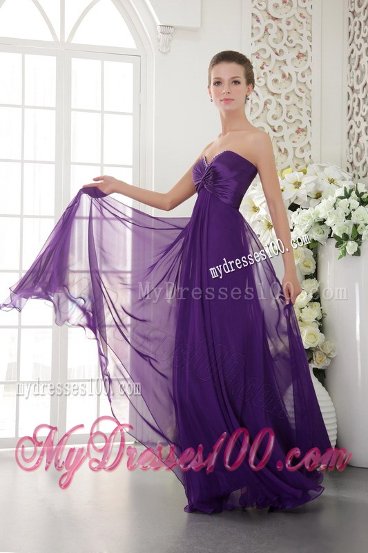 Purple Empire Sweetheart Floor-length Prom Dress with Beading and Belt
