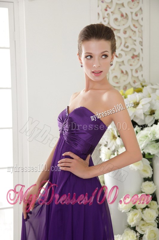 Purple Empire Sweetheart Floor-length Prom Dress with Beading and Belt