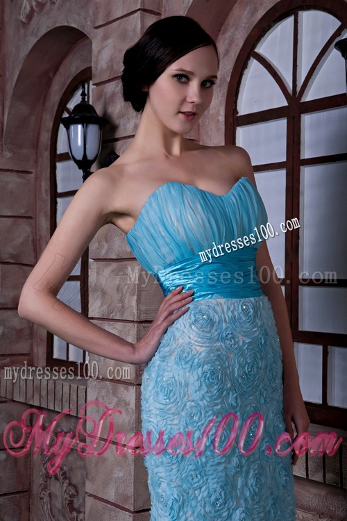 Beautiful Aqua Blue Column Prom Dress Sweetheart Fabric with Rolling