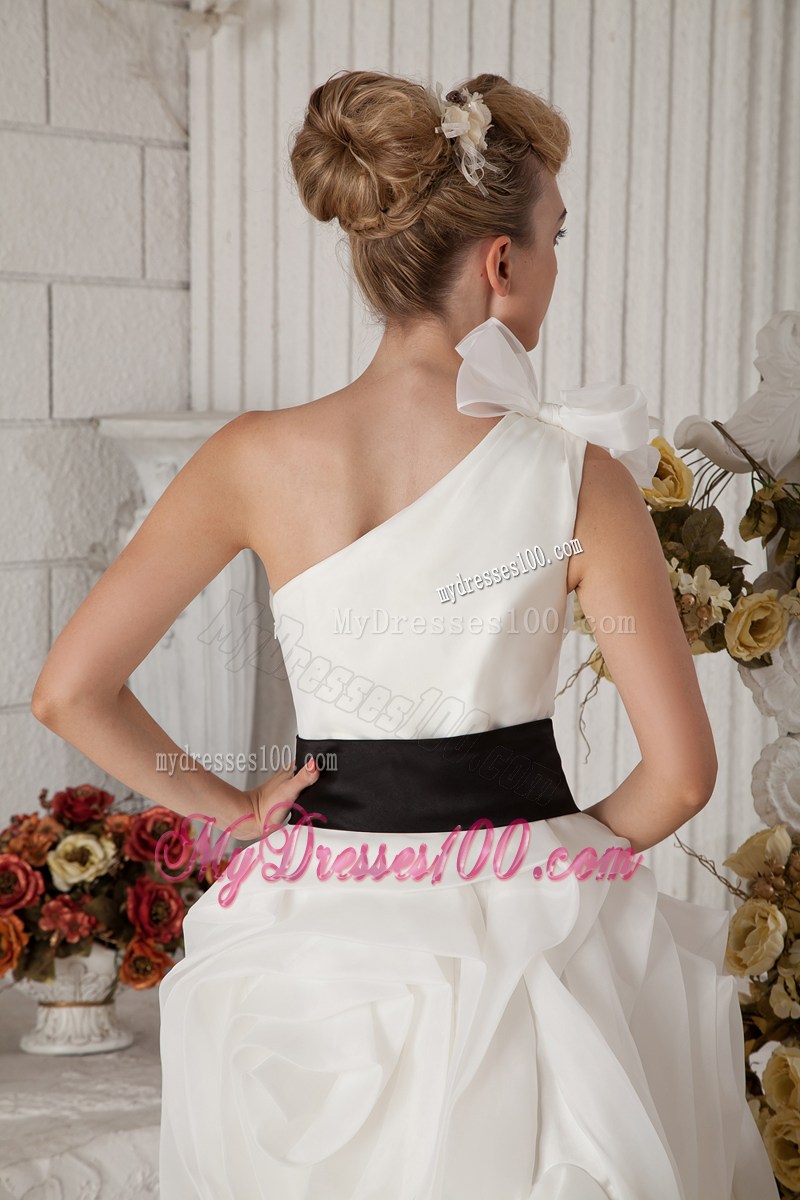Mini-length White One Shoulder Ruffled Prom Dress with Black Belt