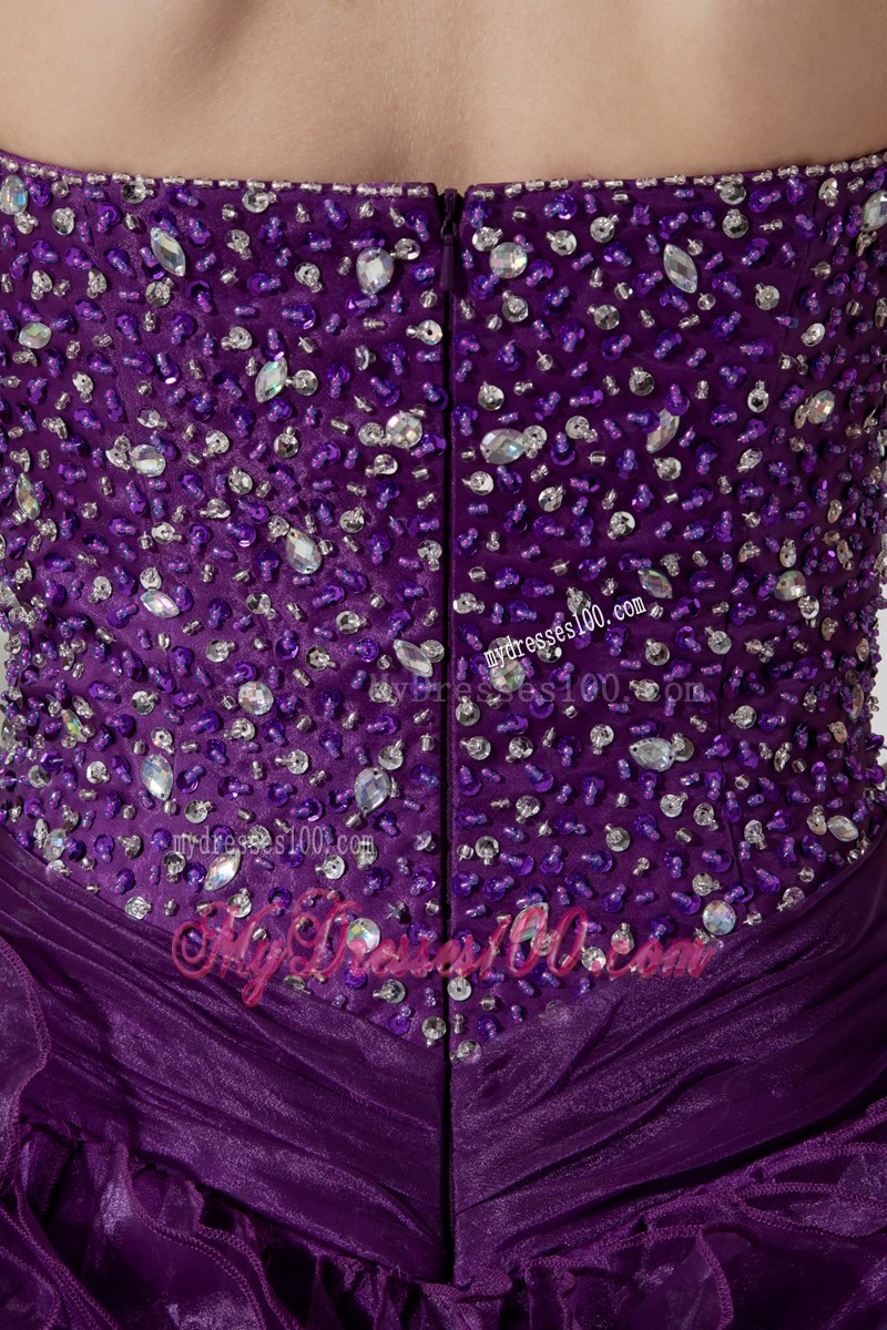 Sweetheart Purple High-low Organza Beading Decorate Prom Dress with Ruffles
