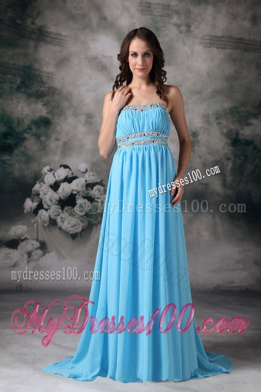 Beaded Floor-length Baby Pink Chiffon Prom Dresses with The Back Cut Out