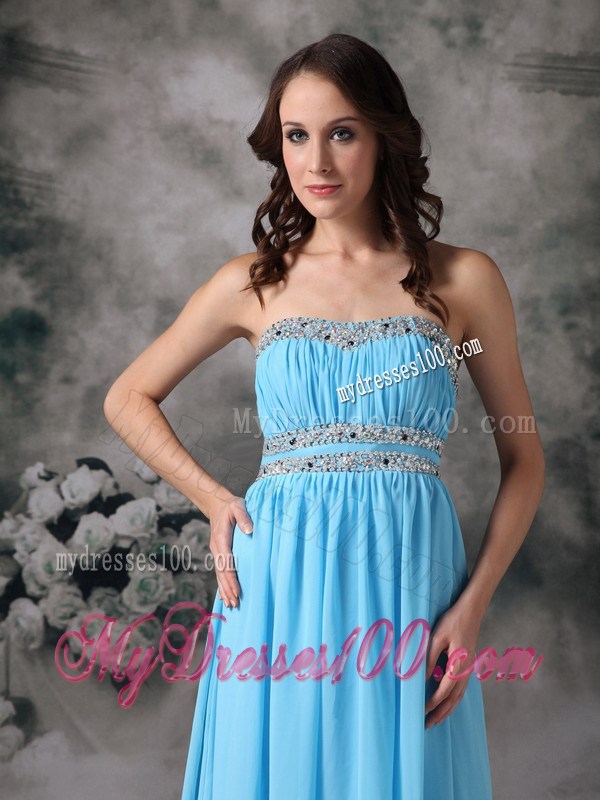 Beaded Floor-length Baby Pink Chiffon Prom Dresses with The Back Cut Out