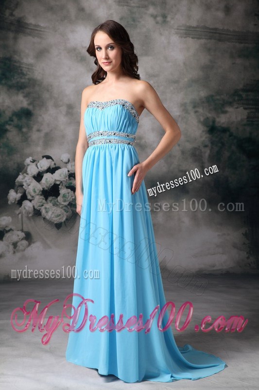 Beaded Floor-length Baby Pink Chiffon Prom Dresses with The Back Cut Out