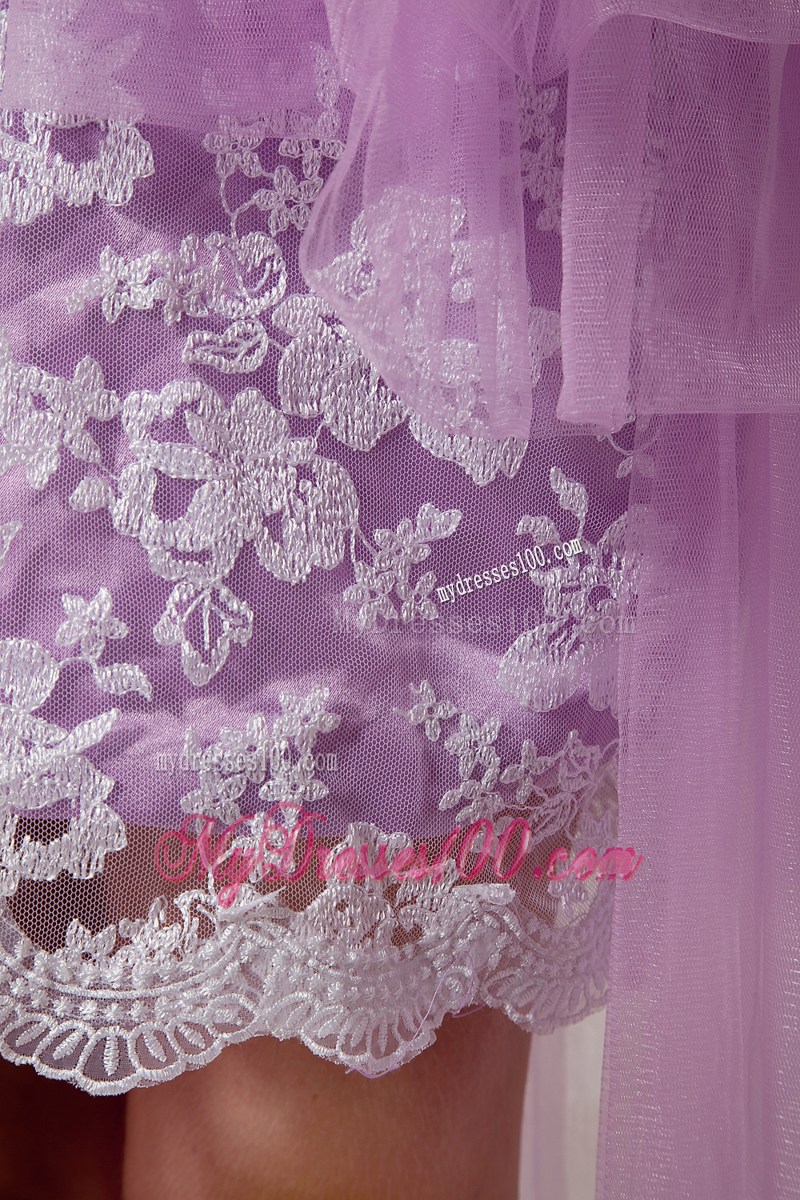 Lavender High-low Taffeta and Tulle Prom Dress with White Appliques