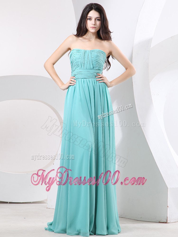 Strapless Ruche Decorated Simple Floor-length Prom Dress in Green
