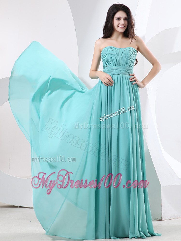 Strapless Ruche Decorated Simple Floor-length Prom Dress in Green
