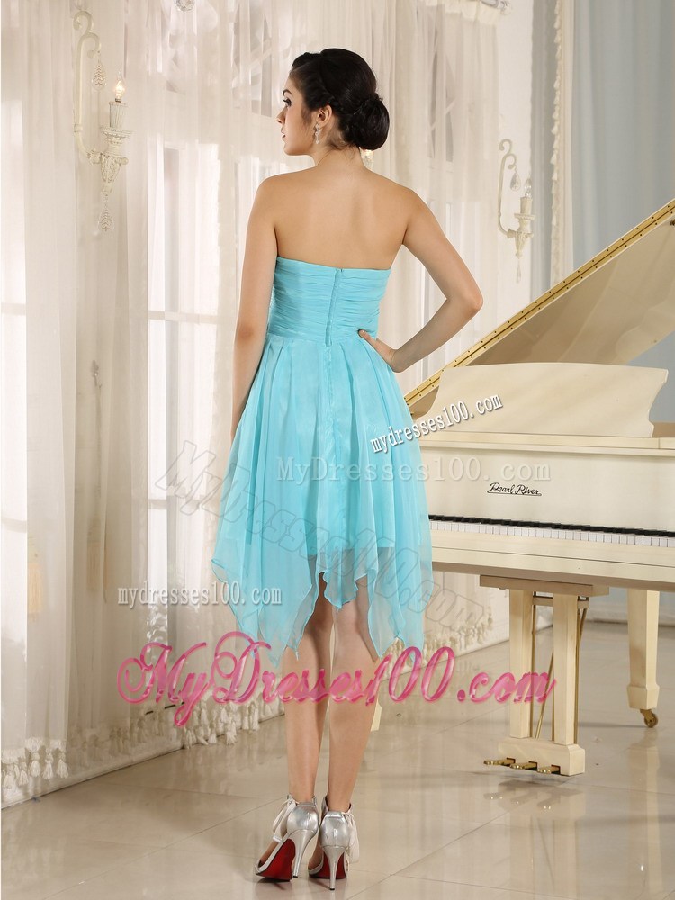 Mini-length Aqua Sweetheart Asymmetrical Prom Dresses with Beading