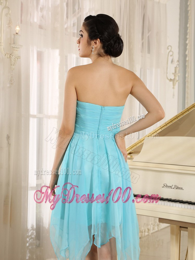 Mini-length Aqua Sweetheart Asymmetrical Prom Dresses with Beading