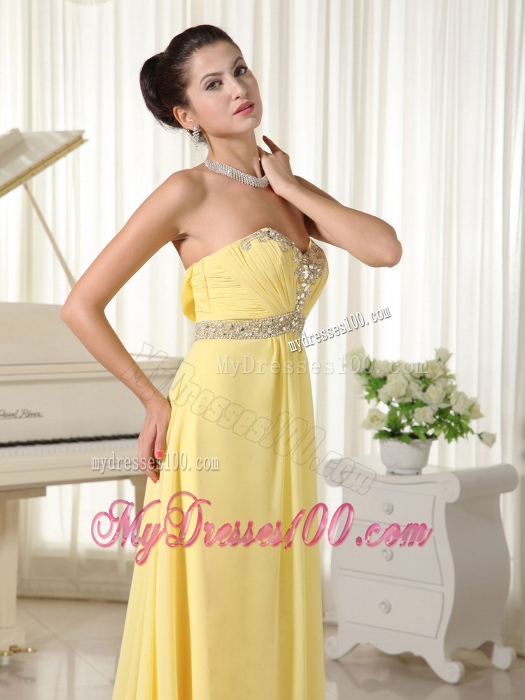 Beaded Decorate Bust and Waist Sweetheart Prom Dresses in Light Yellow