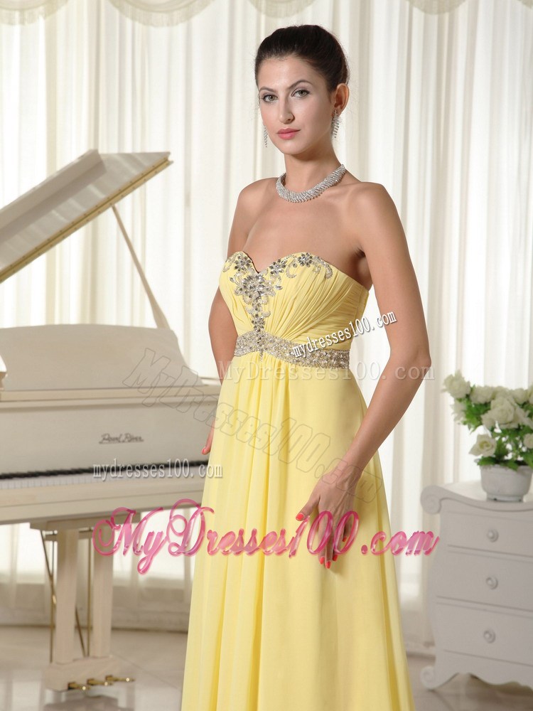 Beaded Decorate Bust and Waist Sweetheart Prom Dresses in Light Yellow