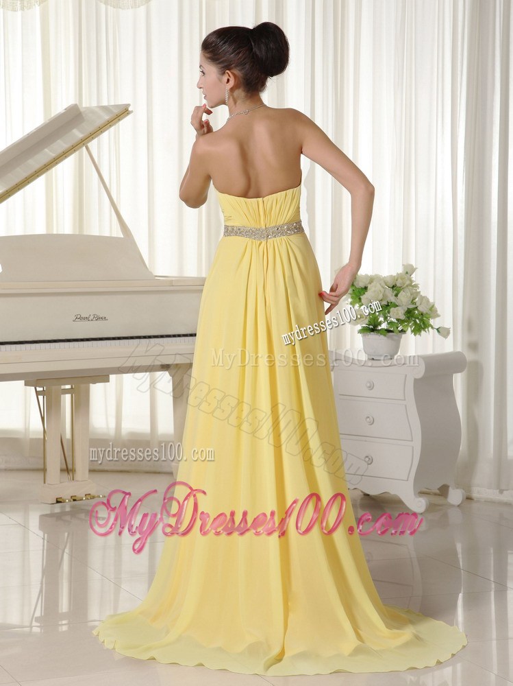 Beaded Decorate Bust and Waist Sweetheart Prom Dresses in Light Yellow