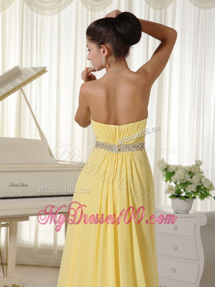 Beaded Decorate Bust and Waist Sweetheart Prom Dresses in Light Yellow