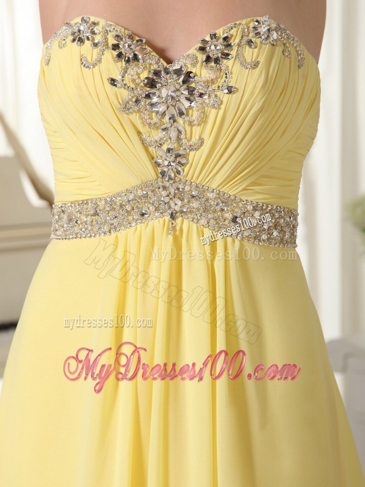 Beaded Decorate Bust and Waist Sweetheart Prom Dresses in Light Yellow