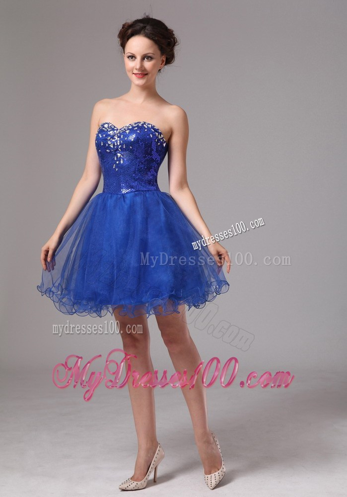 Beaded Sweetheart Mini-length Prom Dresses in Royal Blue Organza 2013
