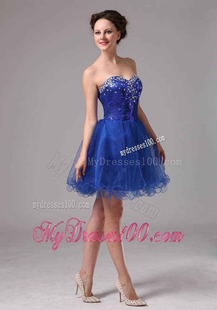 Beaded Sweetheart Mini-length Prom Dresses in Royal Blue Organza 2013