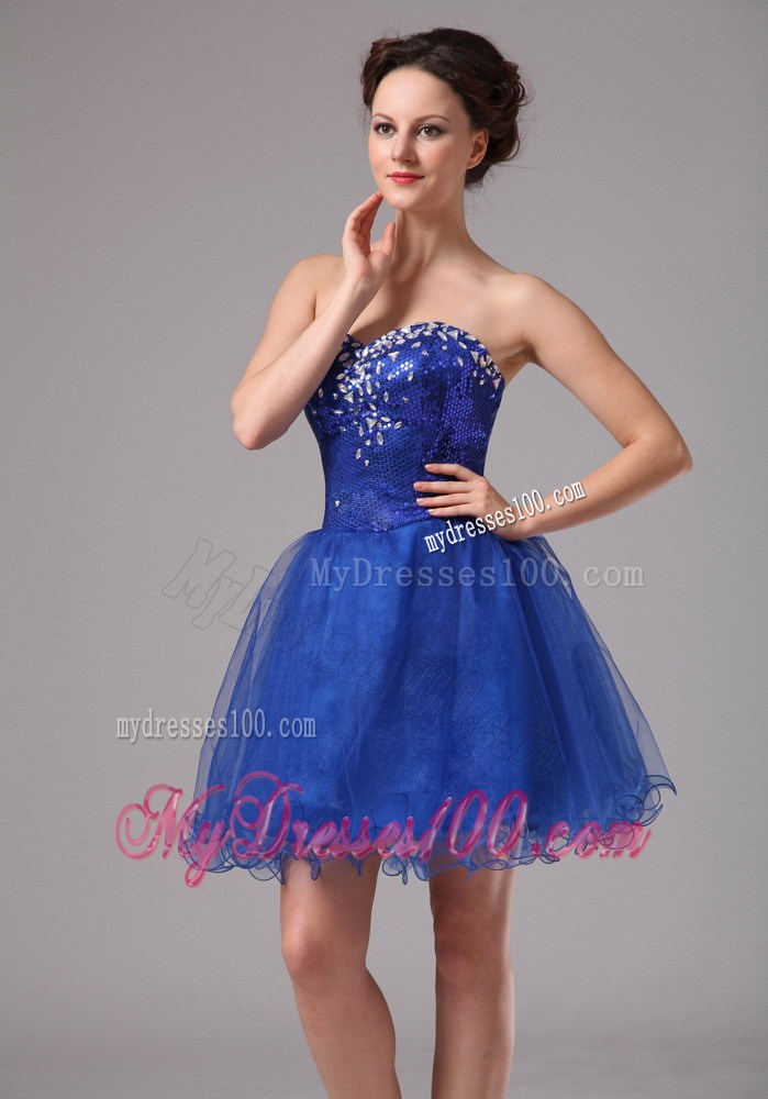 Beaded Sweetheart Mini-length Prom Dresses in Royal Blue Organza 2013