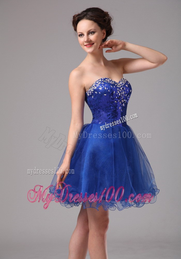 Beaded Sweetheart Mini-length Prom Dresses in Royal Blue Organza 2013