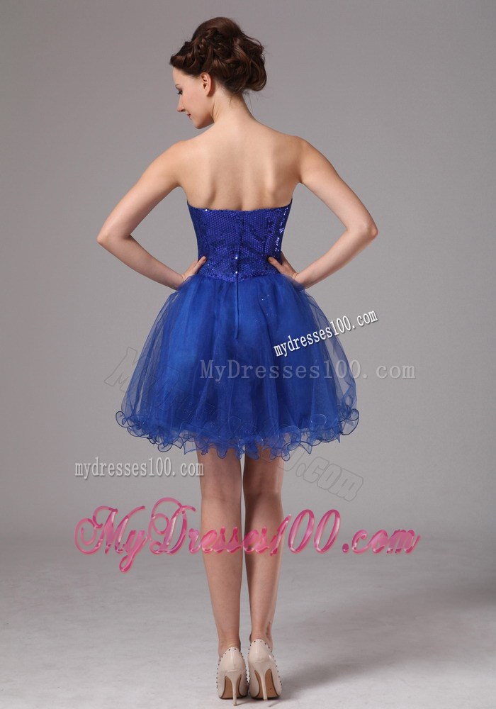 Beaded Sweetheart Mini-length Prom Dresses in Royal Blue Organza 2013