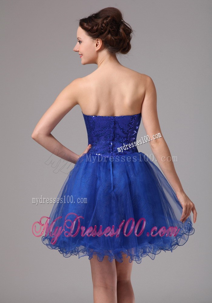 Beaded Sweetheart Mini-length Prom Dresses in Royal Blue Organza 2013