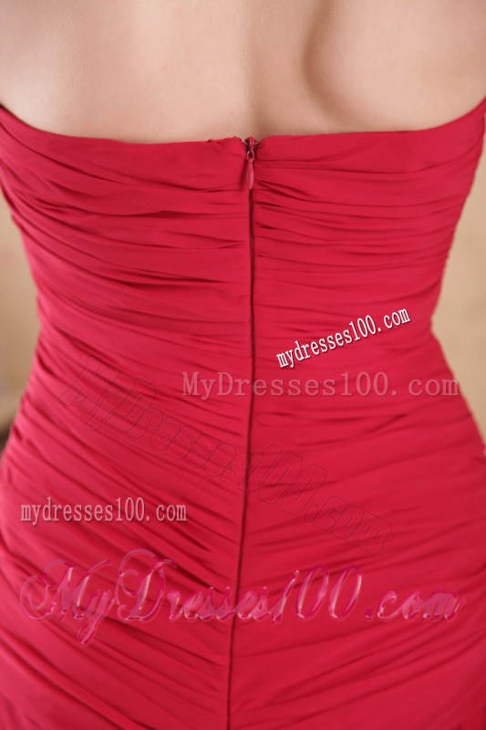 Red A-line Princess Sweetheart High-low Chiffon Beaded Prom party Gown