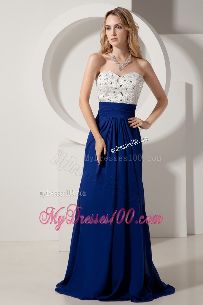 White and Royal Blue Homecoming Dress with Sweetheart and Beading