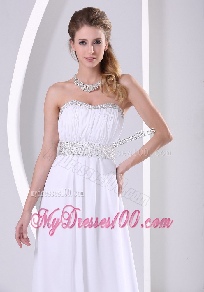 Chiffon Beading Decorate Sweep Train 2013 Prom Evening Dress in White
