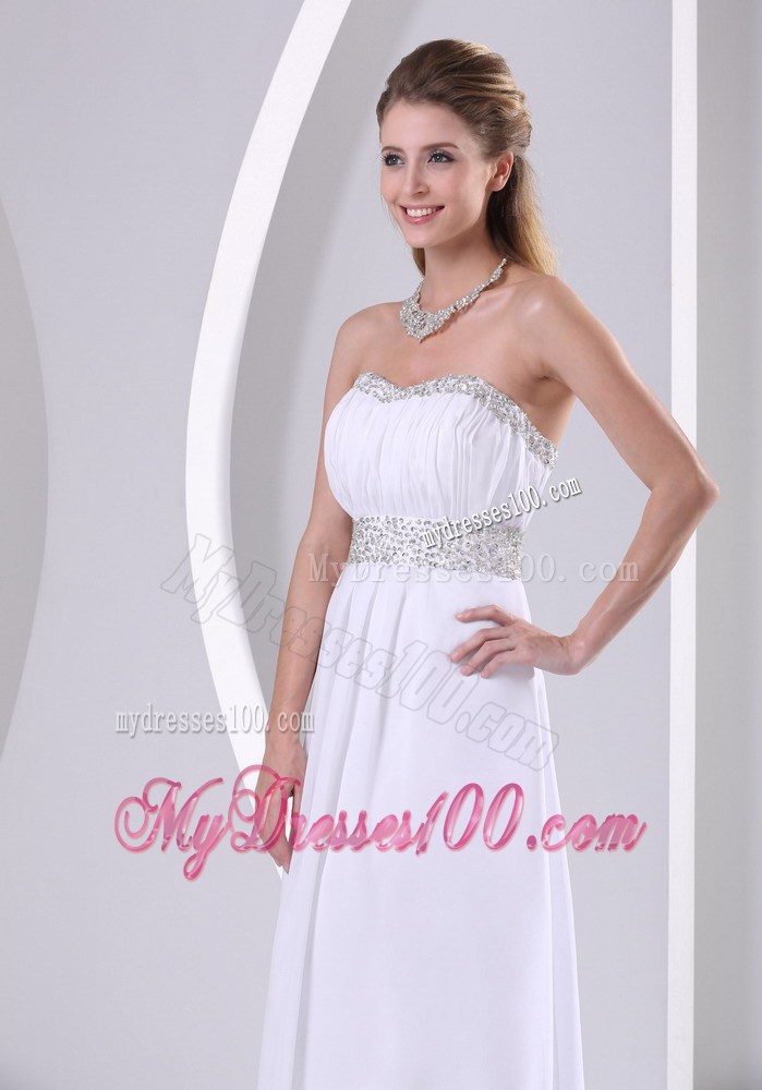 Chiffon Beading Decorate Sweep Train 2013 Prom Evening Dress in White