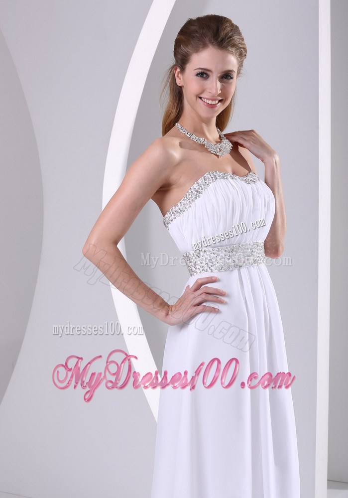 Chiffon Beading Decorate Sweep Train 2013 Prom Evening Dress in White