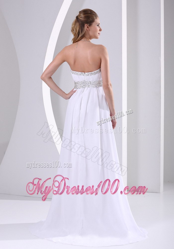 Chiffon Beading Decorate Sweep Train 2013 Prom Evening Dress in White