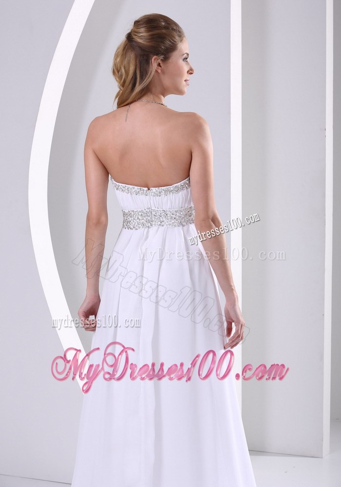 Chiffon Beading Decorate Sweep Train 2013 Prom Evening Dress in White