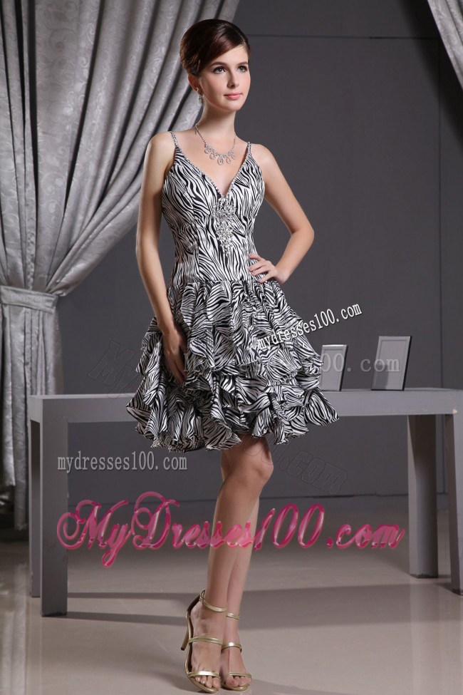 Mini-length Zebra Dress for Prom with Spaghetti Straps in A-line Style