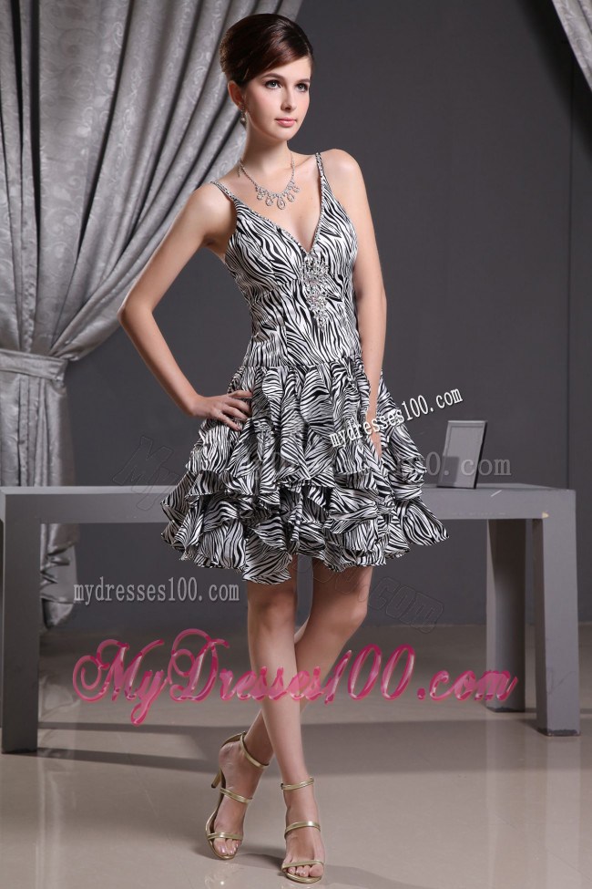 Mini-length Zebra Dress for Prom with Spaghetti Straps in A-line Style