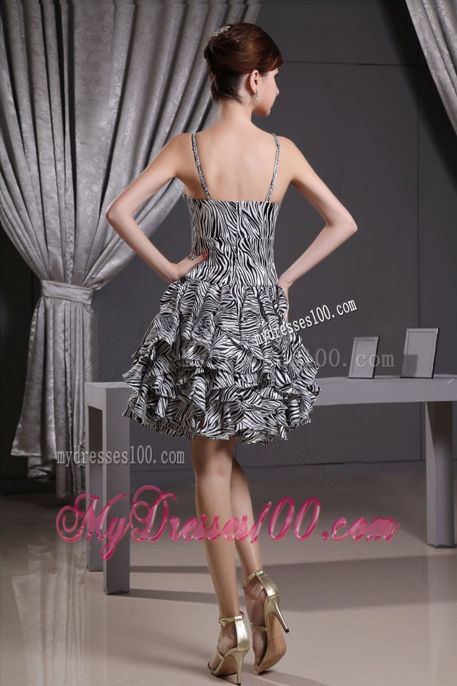 Mini-length Zebra Dress for Prom with Spaghetti Straps in A-line Style
