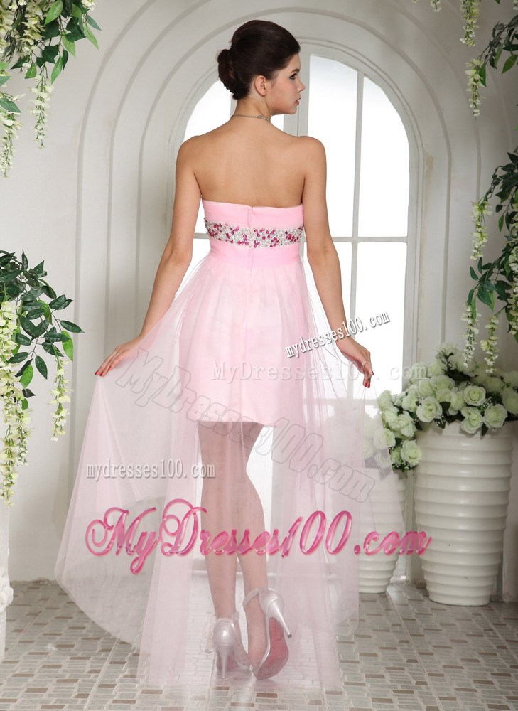 Exquisite High-low Sweetheart Beaded Dresses For Prom in Baby Pink Tulle