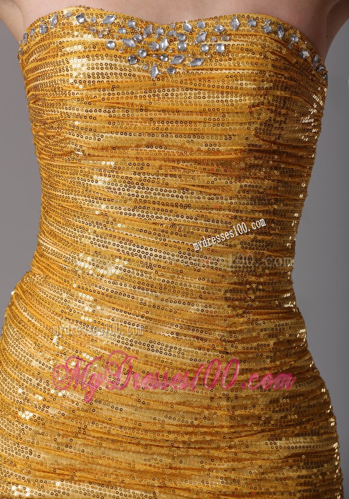 2013 Cute Gold Paillette Over Skirt With Beading Nightclub Dress