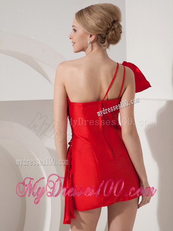 Special Red Column Short Prom Dress One Shoulder Mini-length Beading
