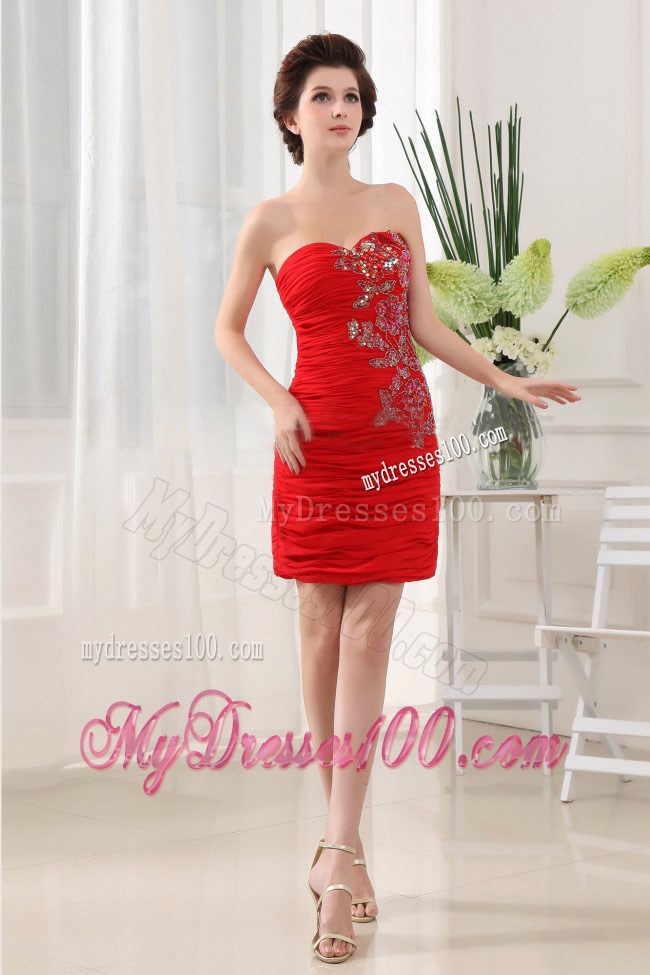 Appliques Sweetheart Column Mini-length Nightclub Dress in Red