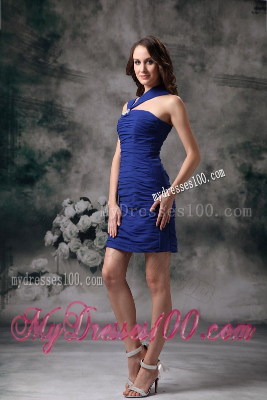 Simple Blue Column Asymmetrical Mini-length Nightclub Dress