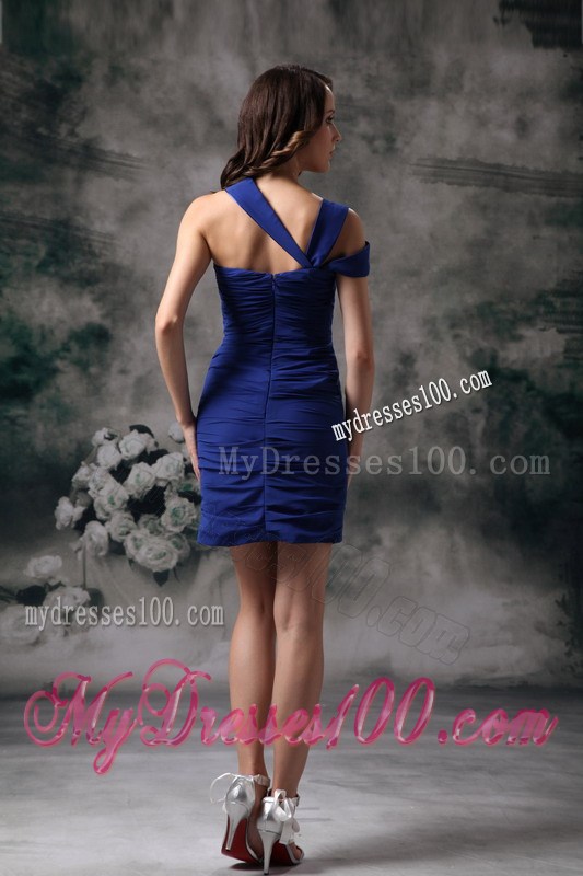 Simple Blue Column Asymmetrical Mini-length Nightclub Dress
