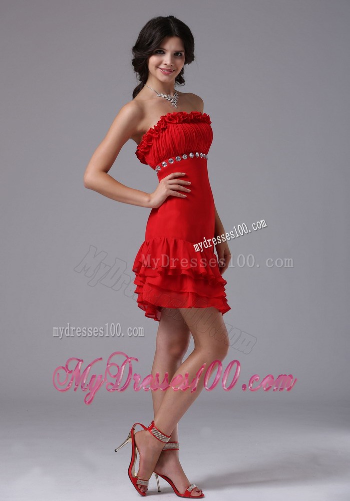 Red Strapless Asymmetrical Beading Nightclub Dress For 2013