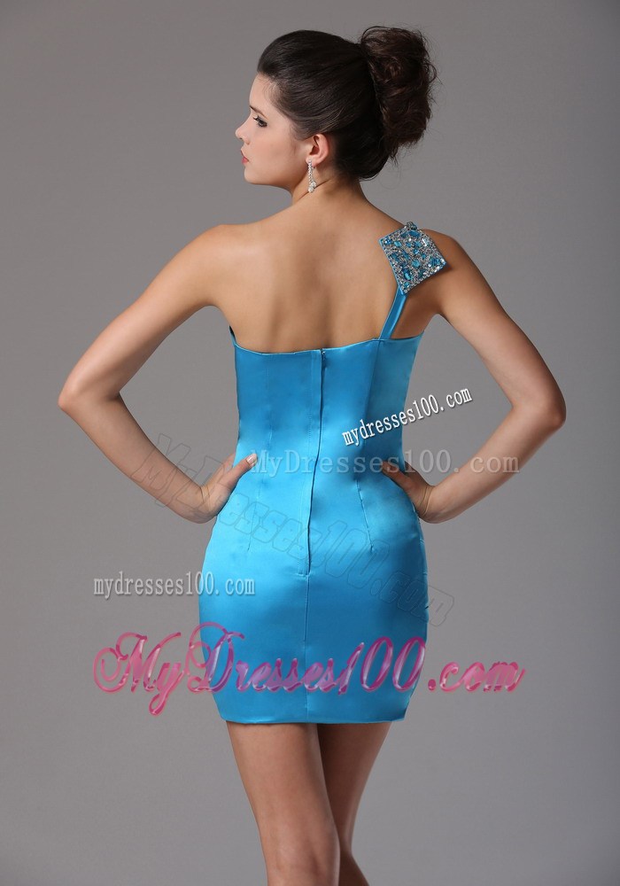 Stylish Baby Blue One Shoulder 2013 Nightclub Dress With Beading