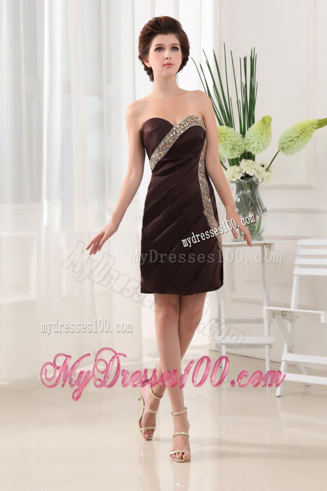 Column Sweetheart Mini-length Brown Nightclub Dress with Beading