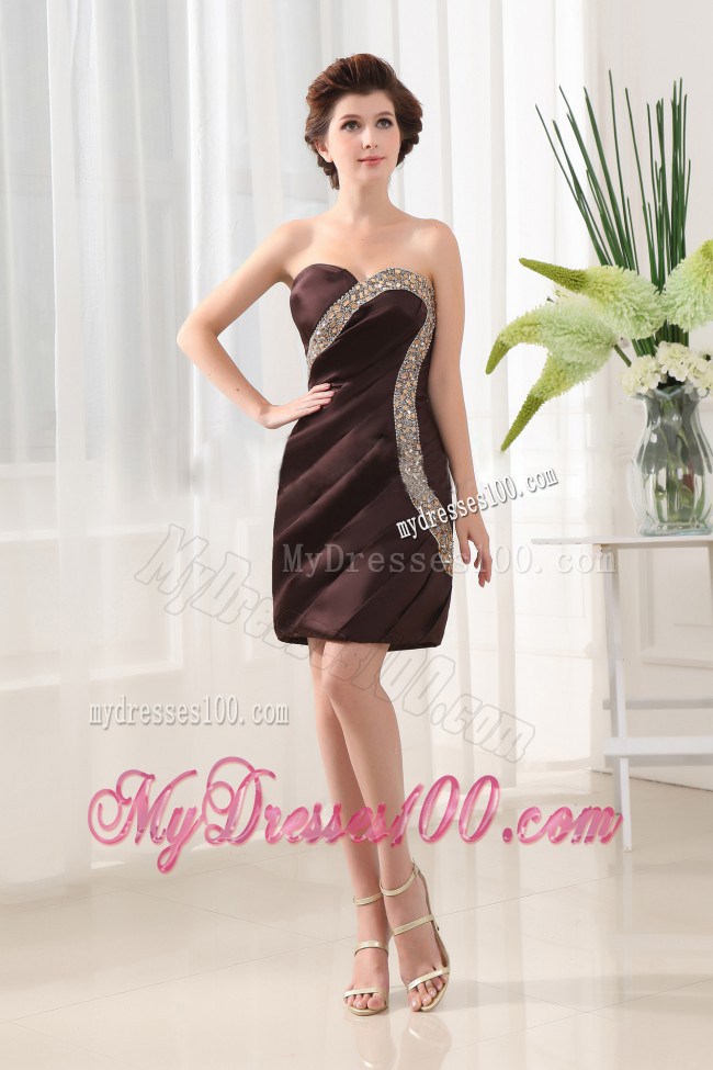Column Sweetheart Mini-length Brown Nightclub Dress with Beading