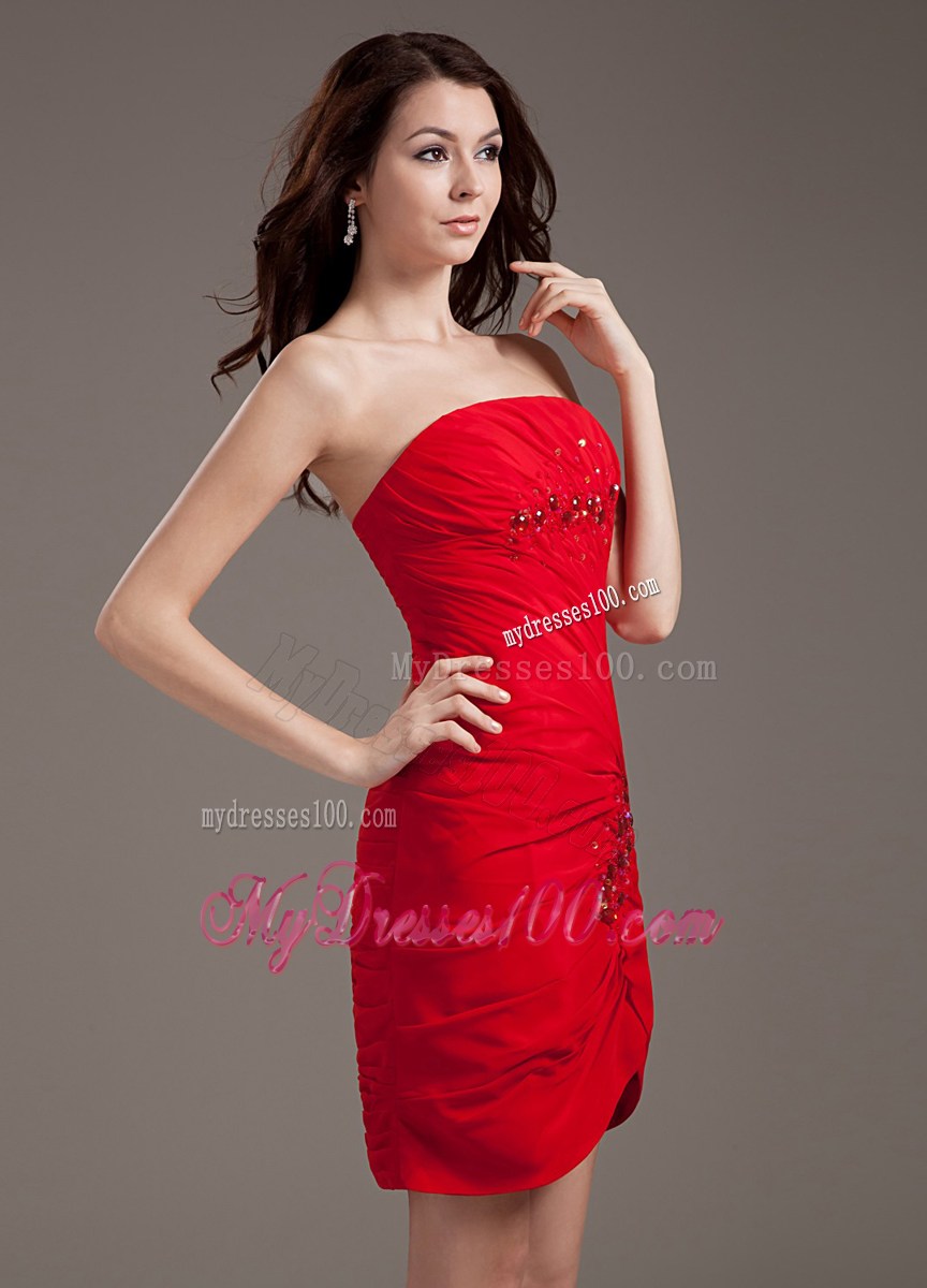 Beaded Decorate Bodice Strapless Red Short 2013 Nightclub Dress